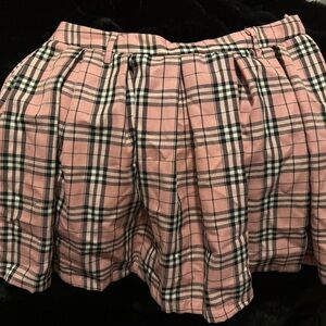 Pink Plaid Pleated Skirt